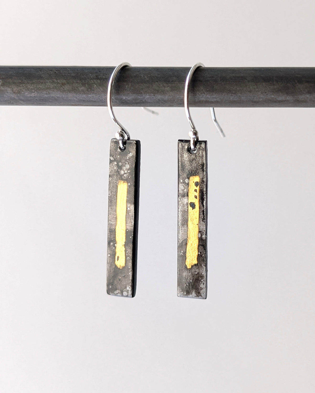 Archaic 24k Gold Streak Steel Half Drop Earrings
