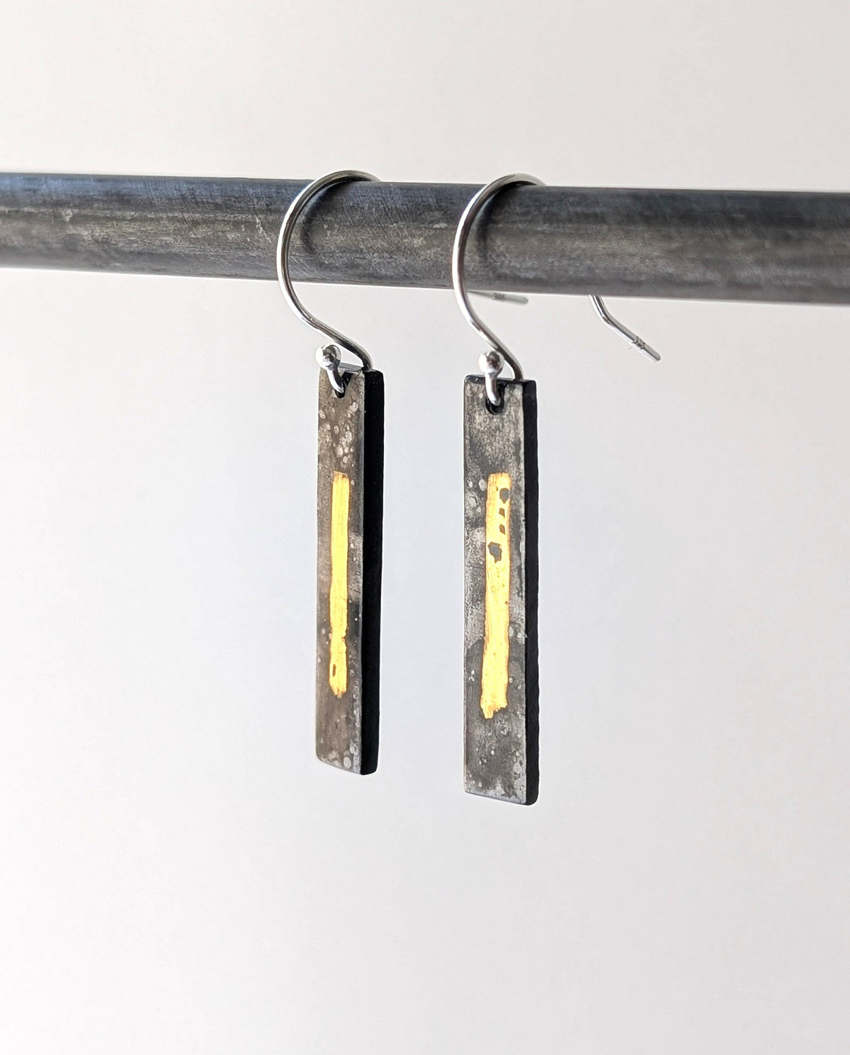 Archaic 24k Gold Streak Steel Half Drop Earrings