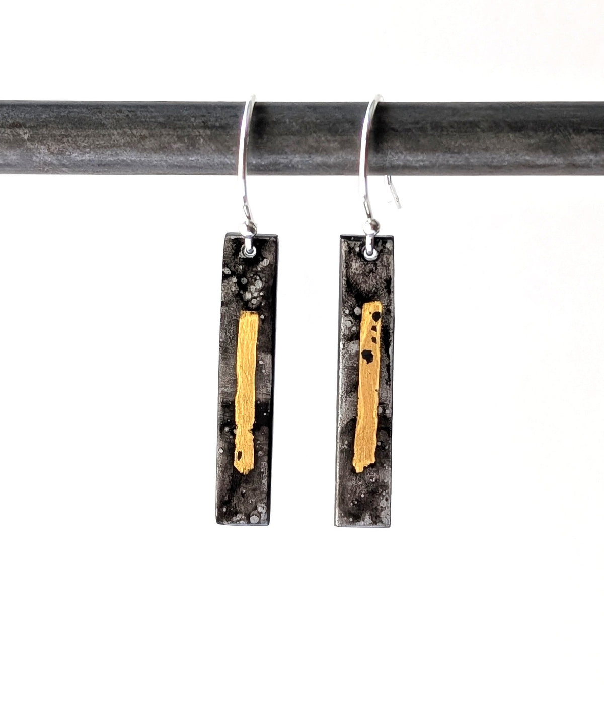 Archaic 24k Gold Streak Steel Half Drop Earrings