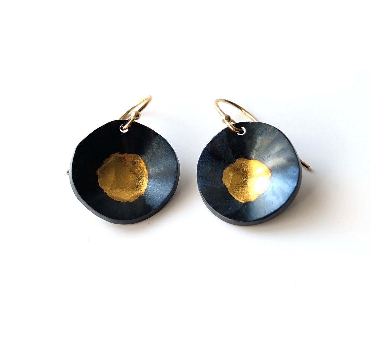 24k Gold Round Dapped Steel Earrings