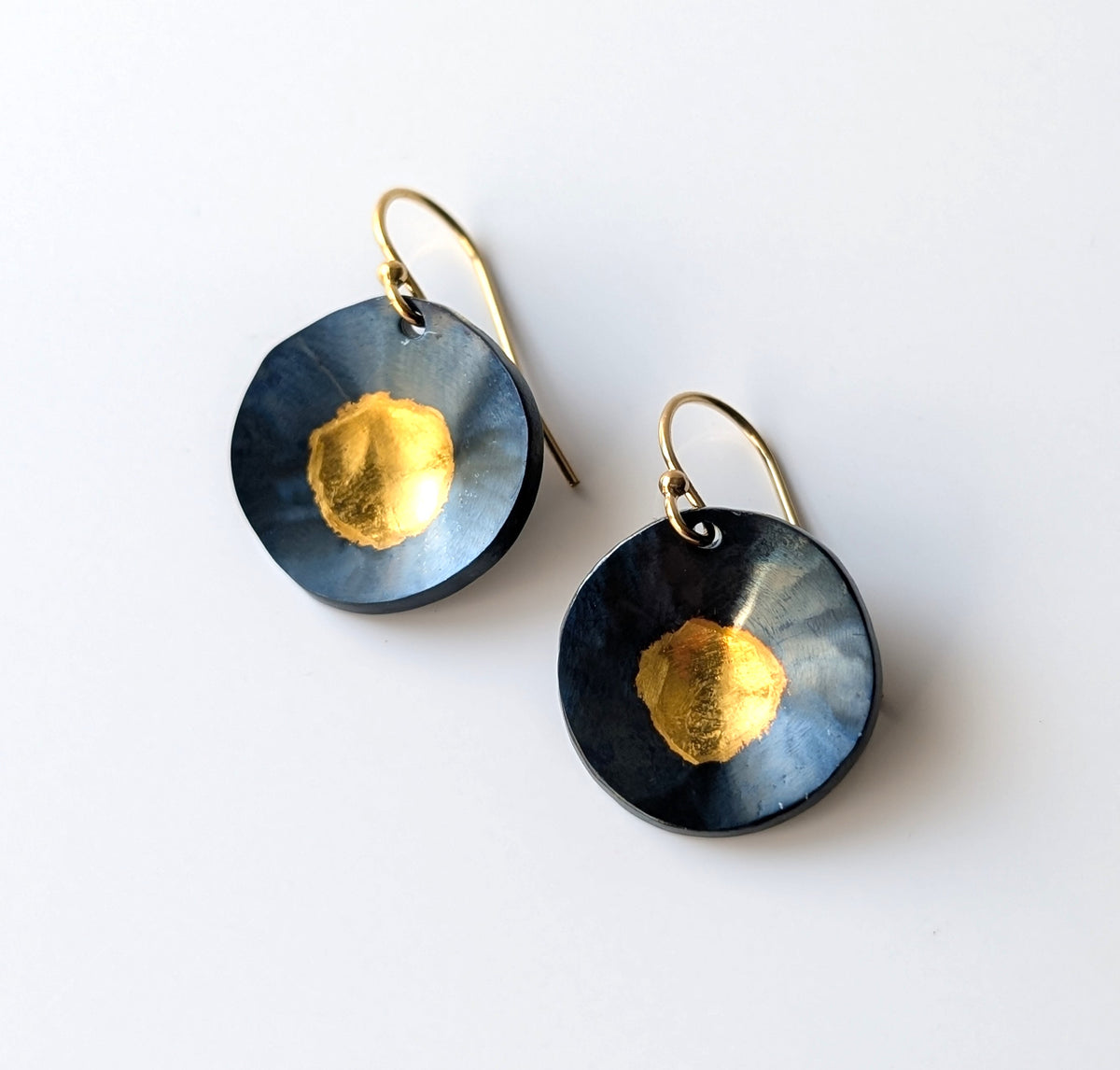 24k Gold Round Dapped Steel Earrings