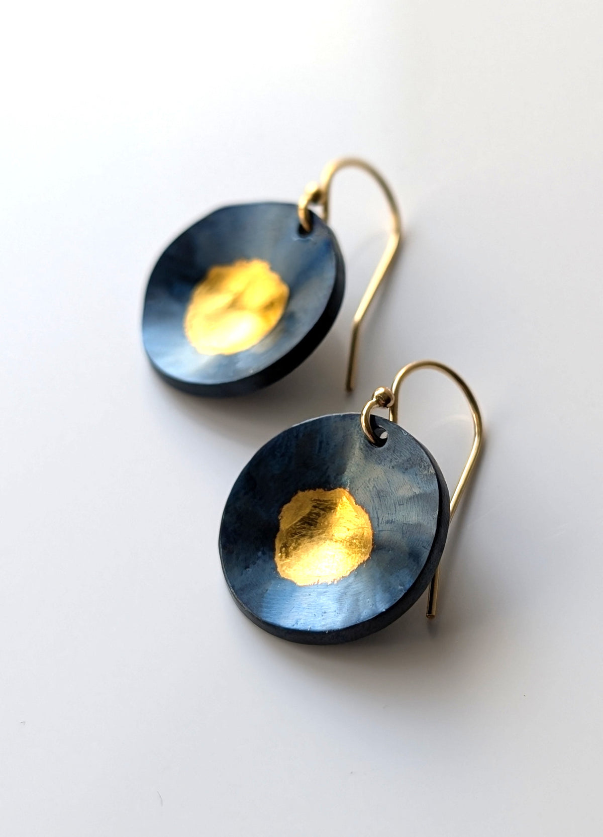 24k Gold Round Dapped Steel Earrings