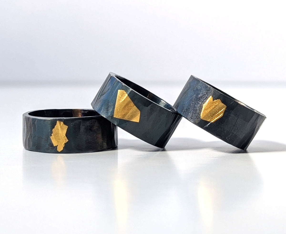 Abstract 24k Gold Gilded Hammered Steel Band