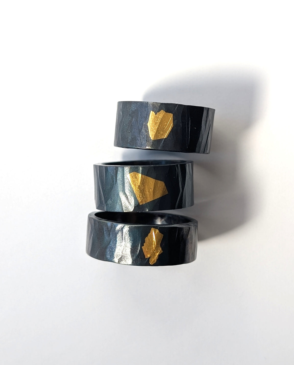 Abstract 24k Gold Gilded Hammered Steel Band