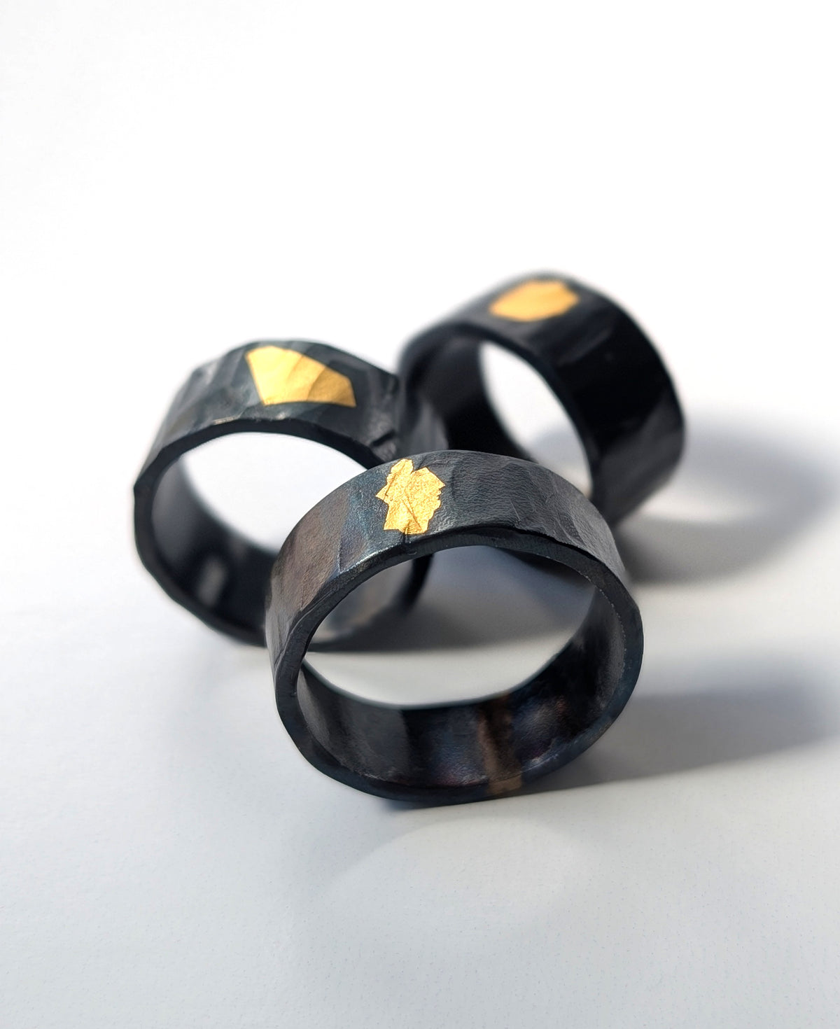 Abstract 24k Gold Gilded Hammered Steel Band