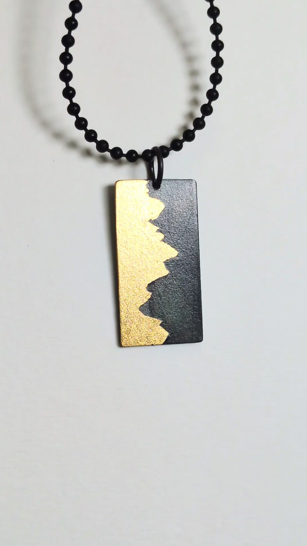 Sunset Behind Mountain 24k Gold on Steel Pendant