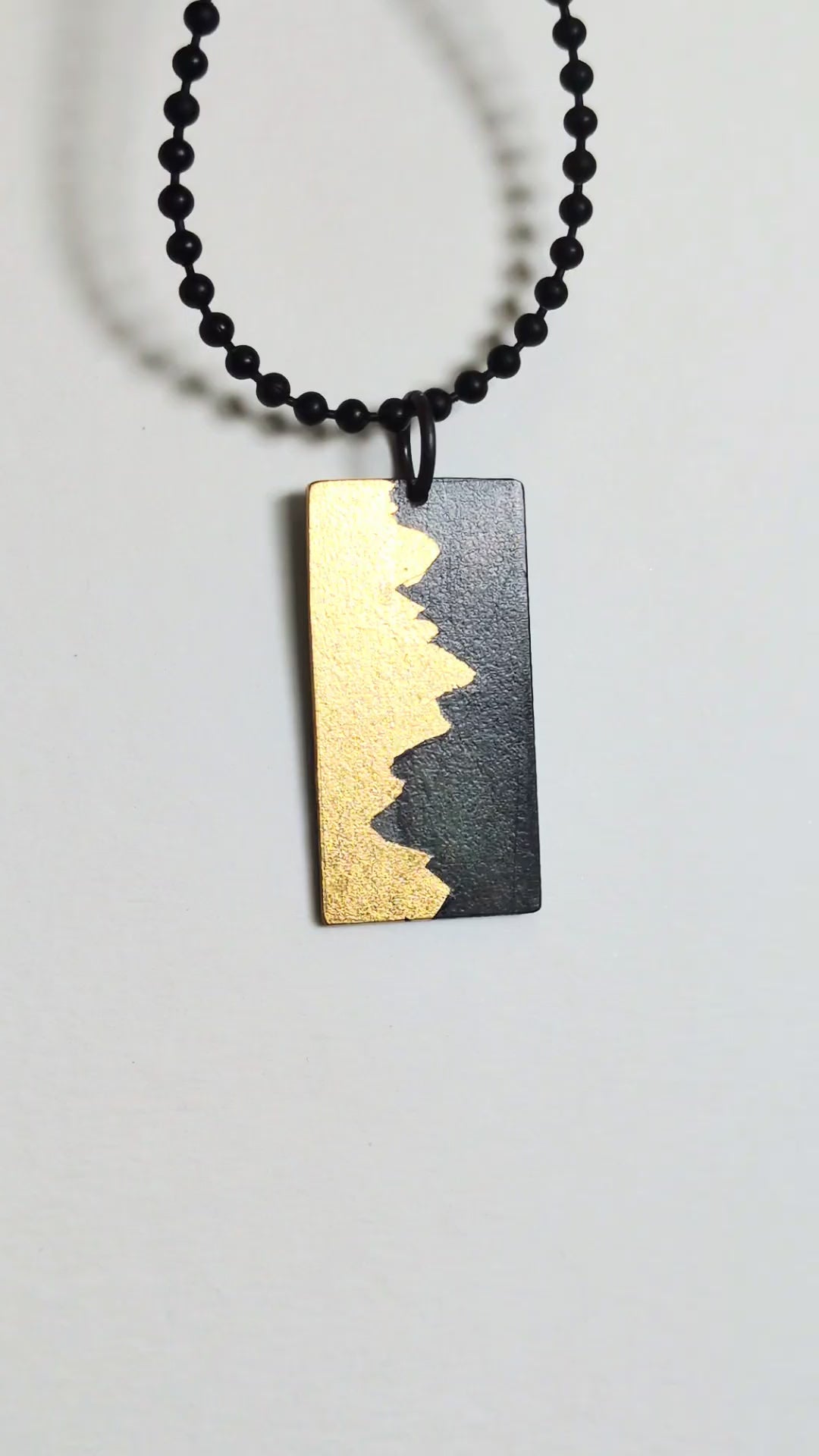 Sunset Behind Mountain 24k Gold on Steel Pendant