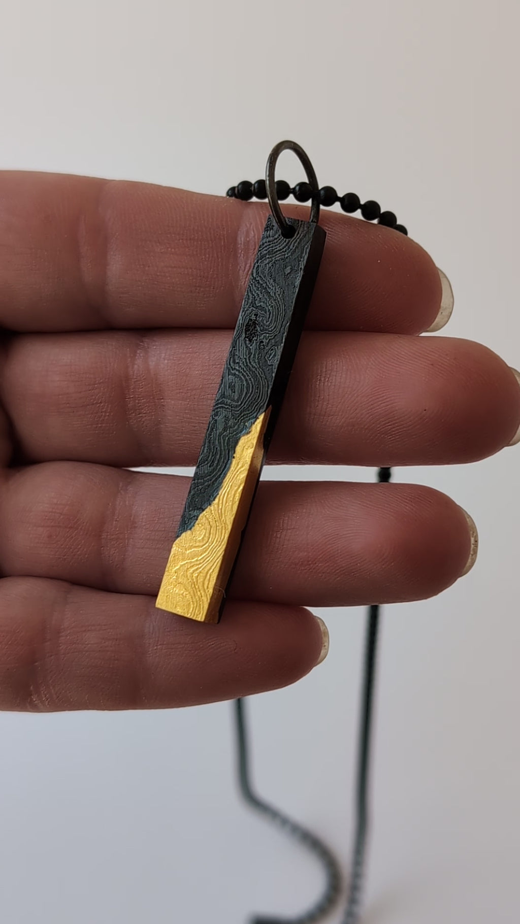24k Gold Damascus Bar Pendant